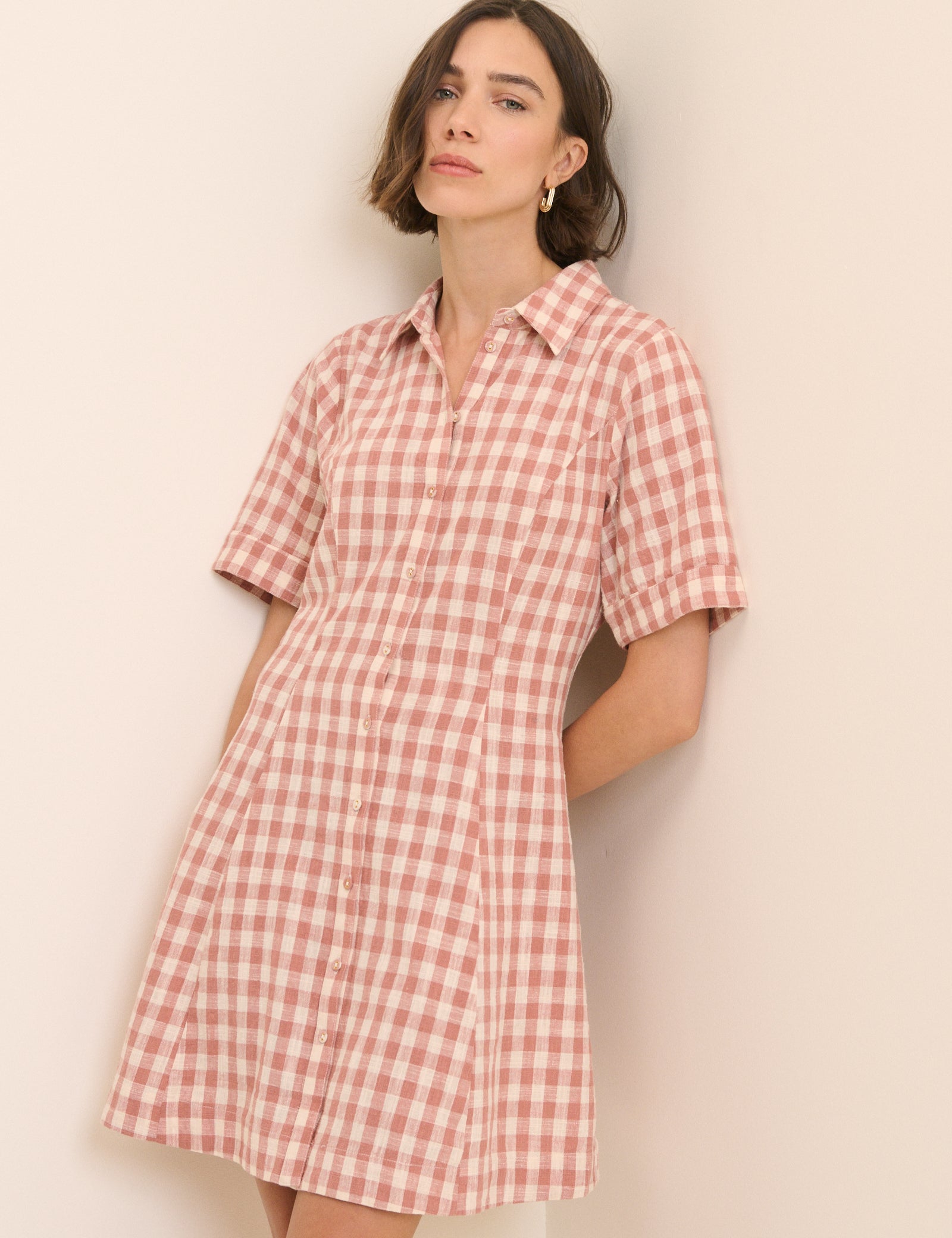 Pink Gingham Dillon Mini Shirt Dress