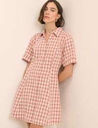 Pink Gingham Dillon Mini Shirt Dress