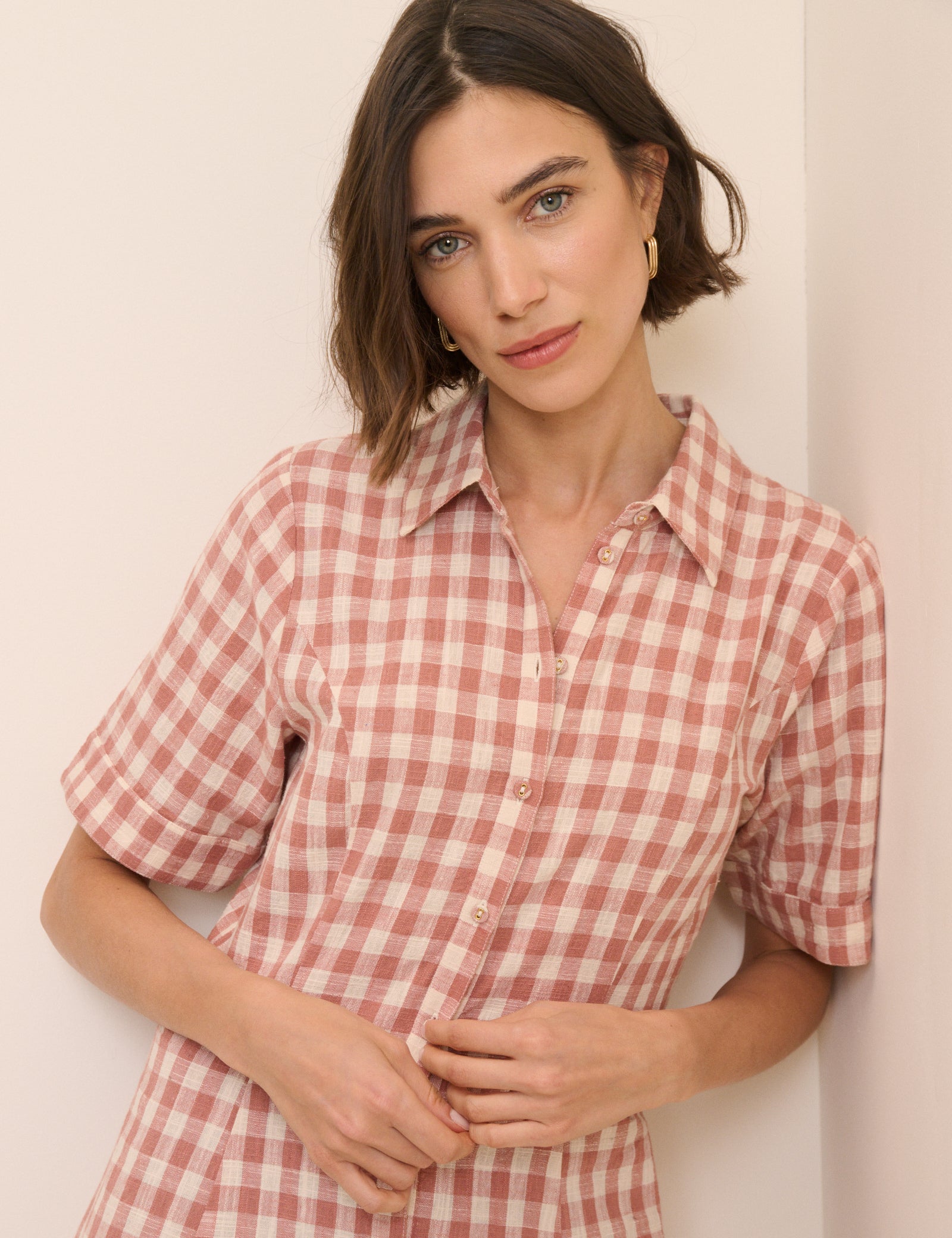 Pink Gingham Dillon Mini Shirt Dress