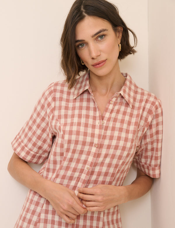 Pink Gingham Dillon Mini Shirt Dress