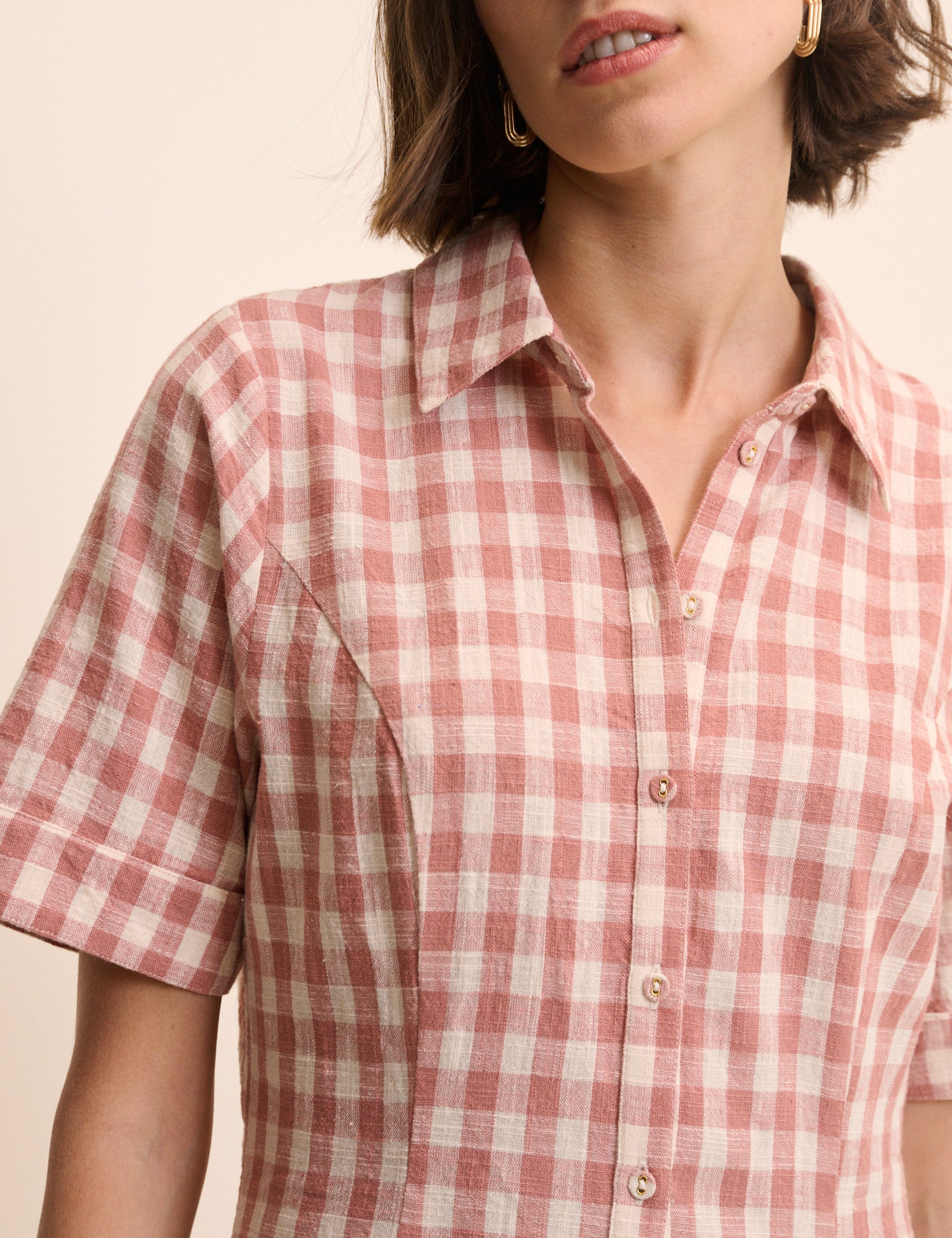 Pink Gingham Dillon Mini Shirt Dress