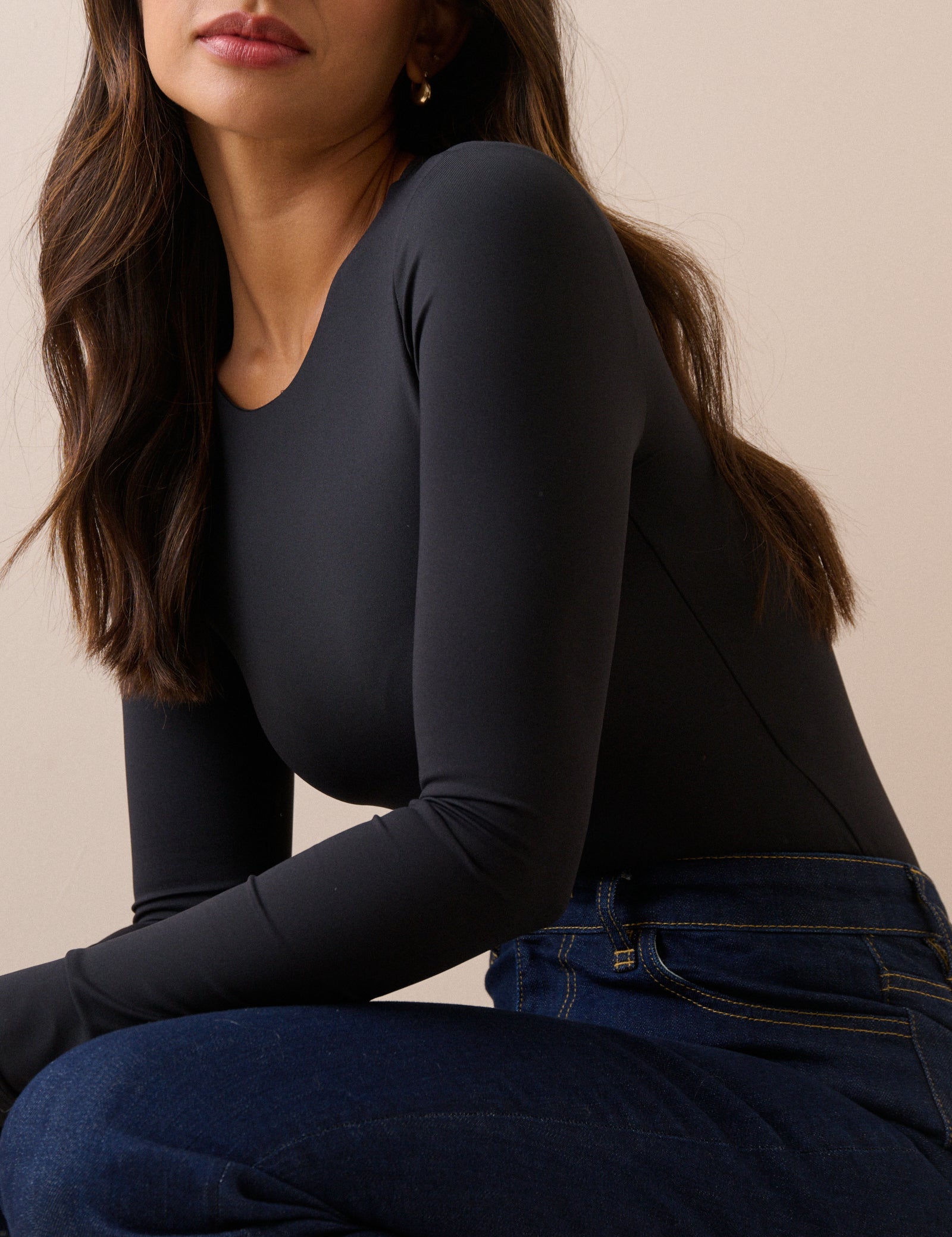 Black Jersey Long Sleeve Bodysuit