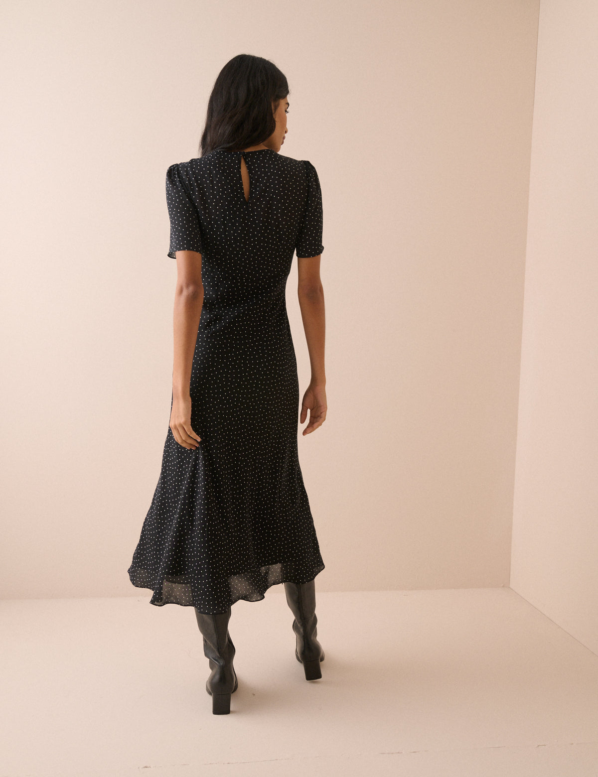 Black and White Polka Dot Noelle Midi Dress
