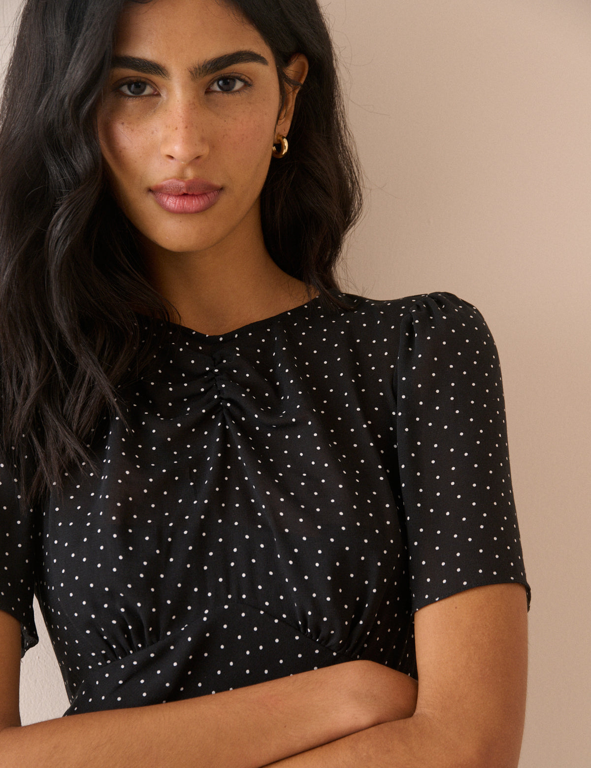 Black and White Polka Dot Noelle Midi Dress