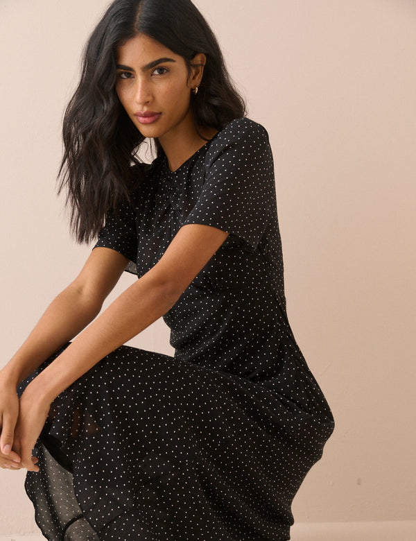 Black and White Polka Dot Noelle Midi Dress