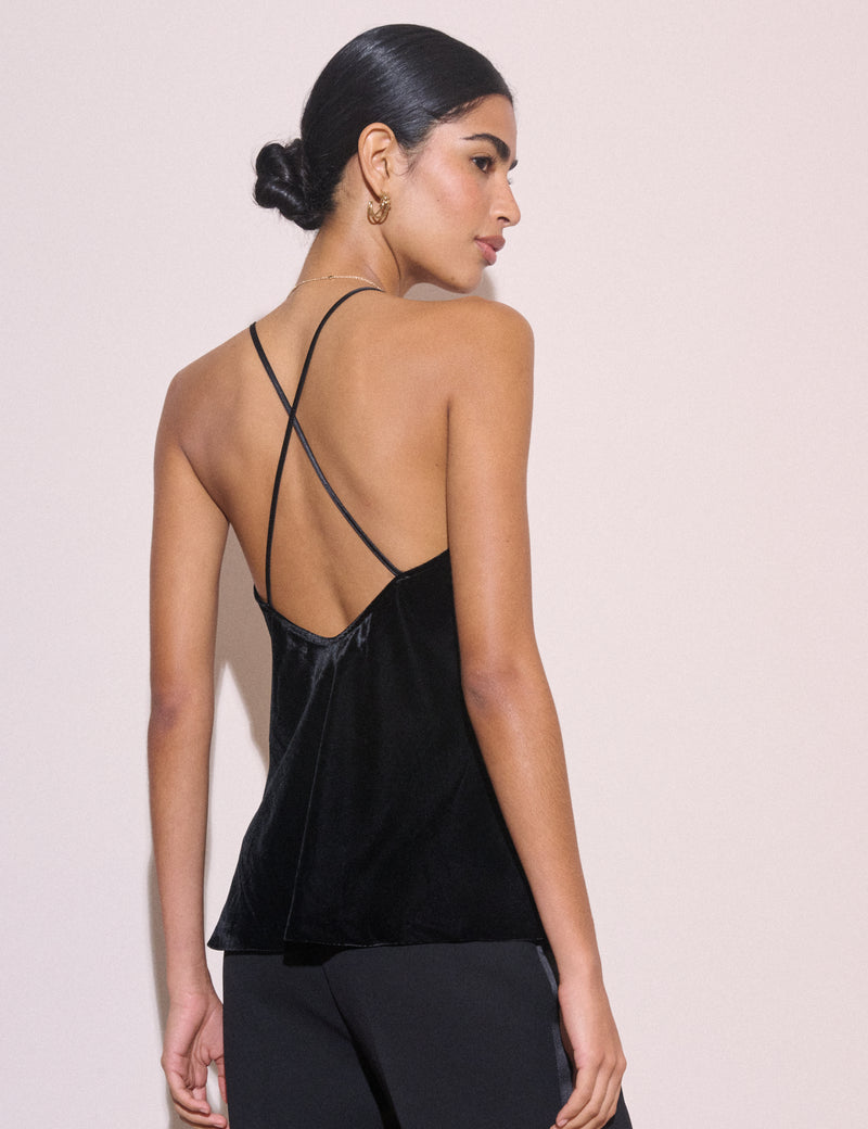 Black Satin and Velvet Cami Top