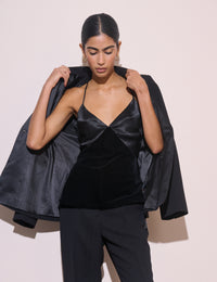 Black Satin and Velvet Cami Top