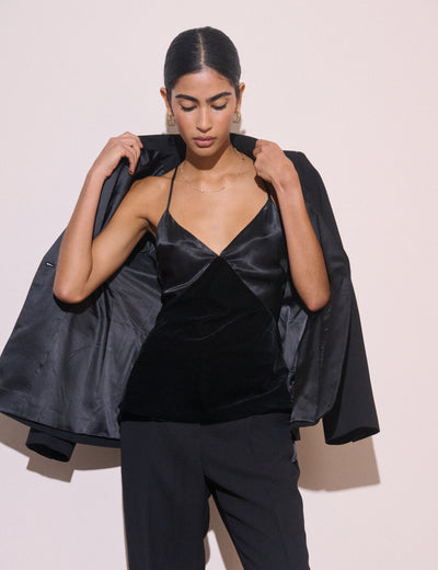 Black Satin and Velvet Cami Top