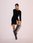 Black Ruffled Trim Velvet Frieda Mini Dress