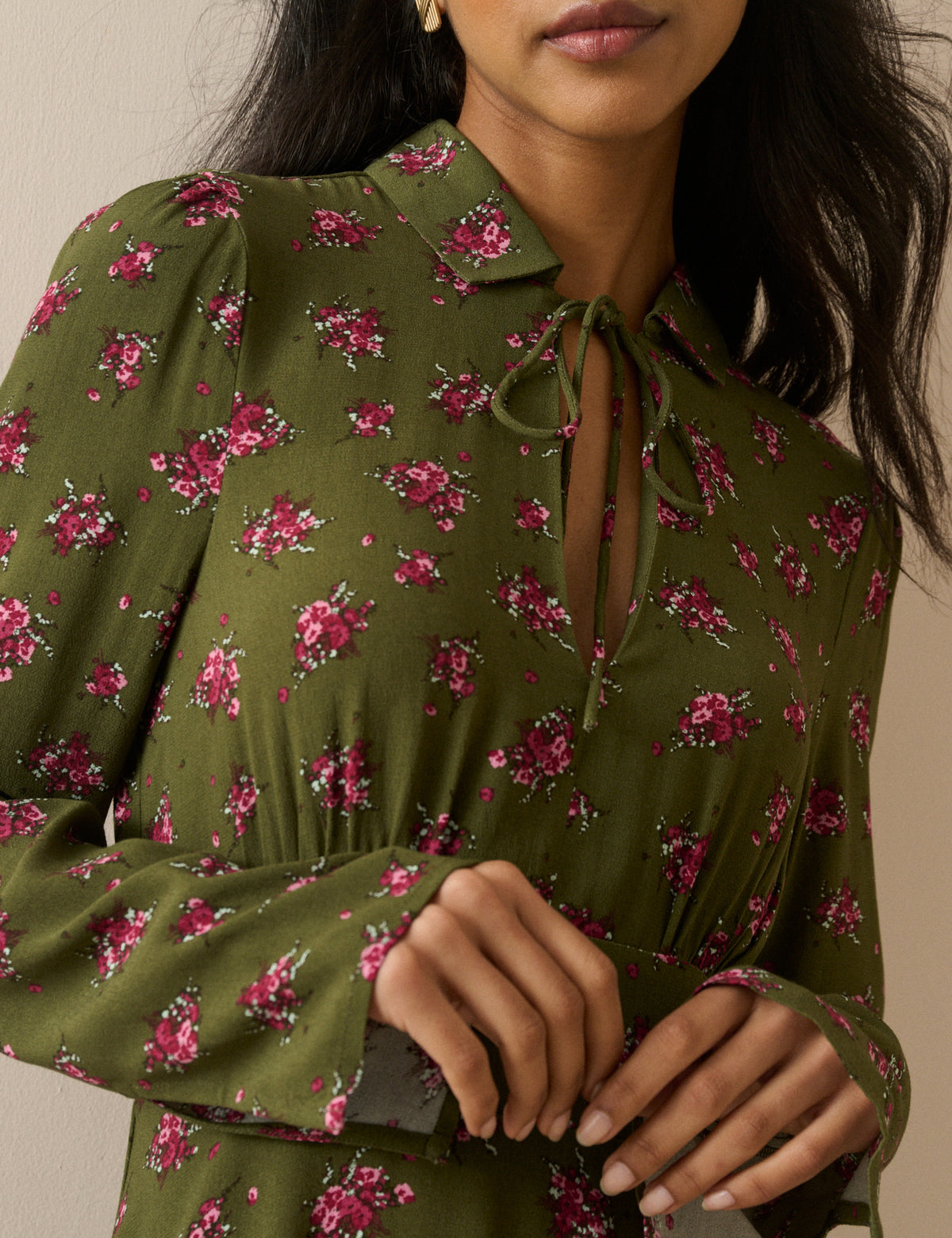 Khaki Floral Tie Front Moxie Mini Dress