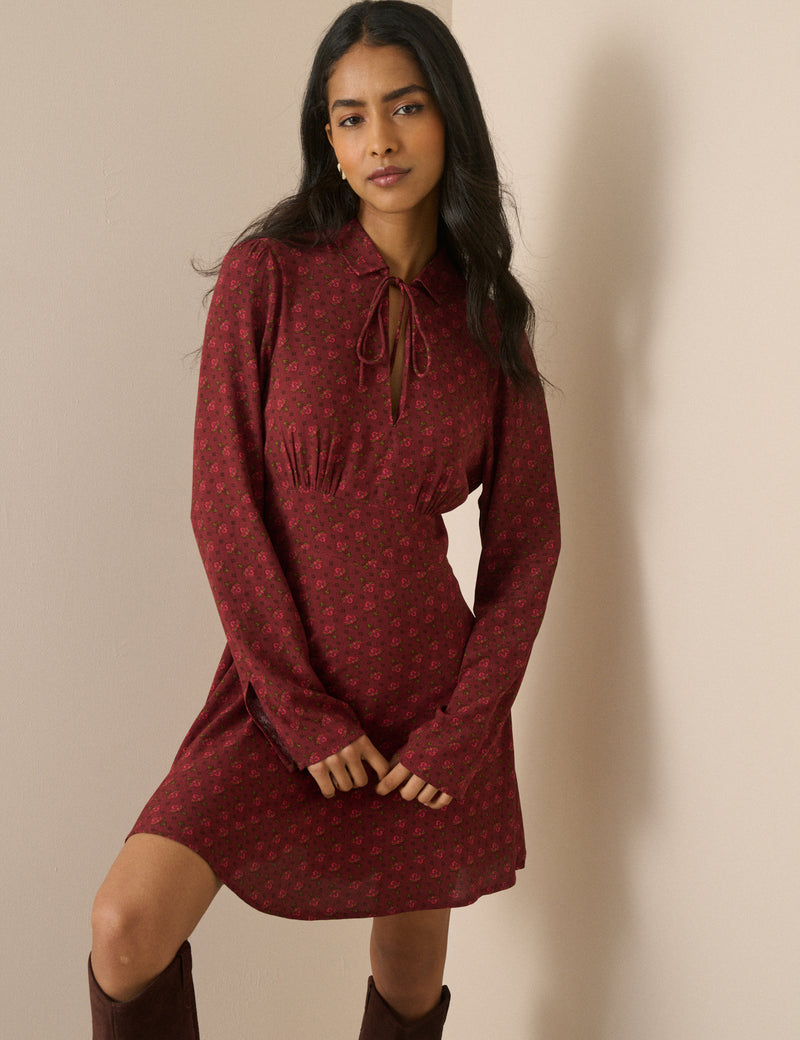 Burgundy Floral Moxie Mini Dress