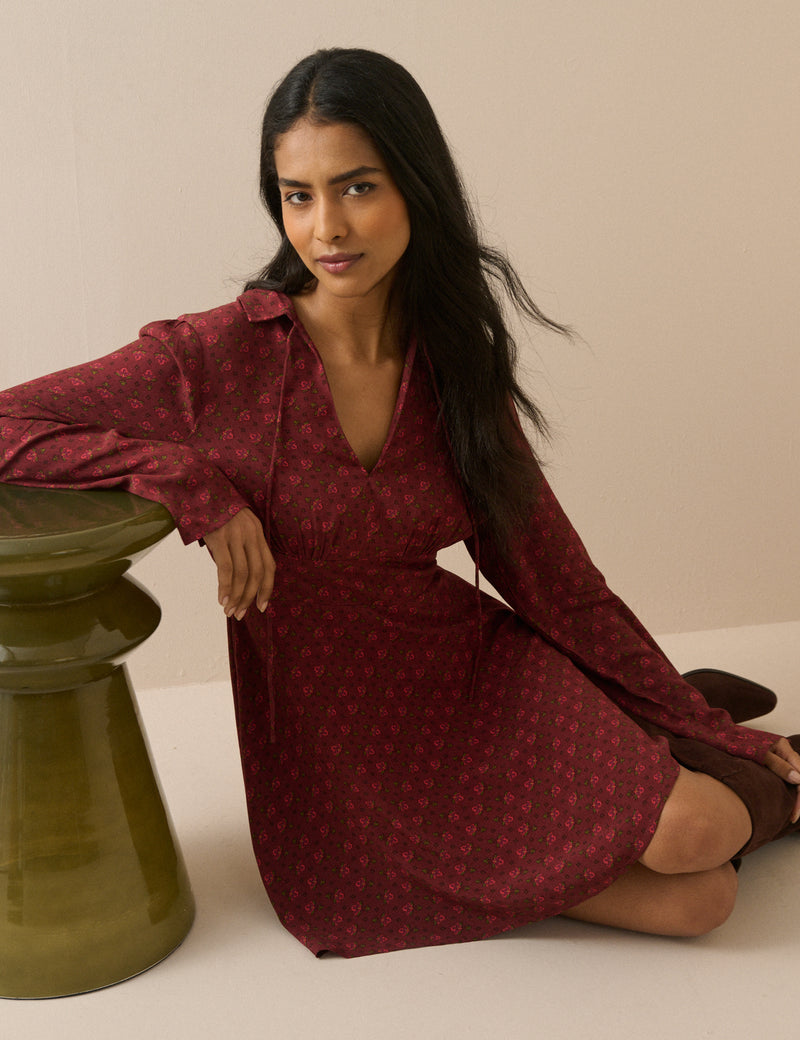 Burgundy Floral Moxie Mini Dress