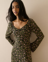 Green Floral Scallop Edge Lyon Midi Dress