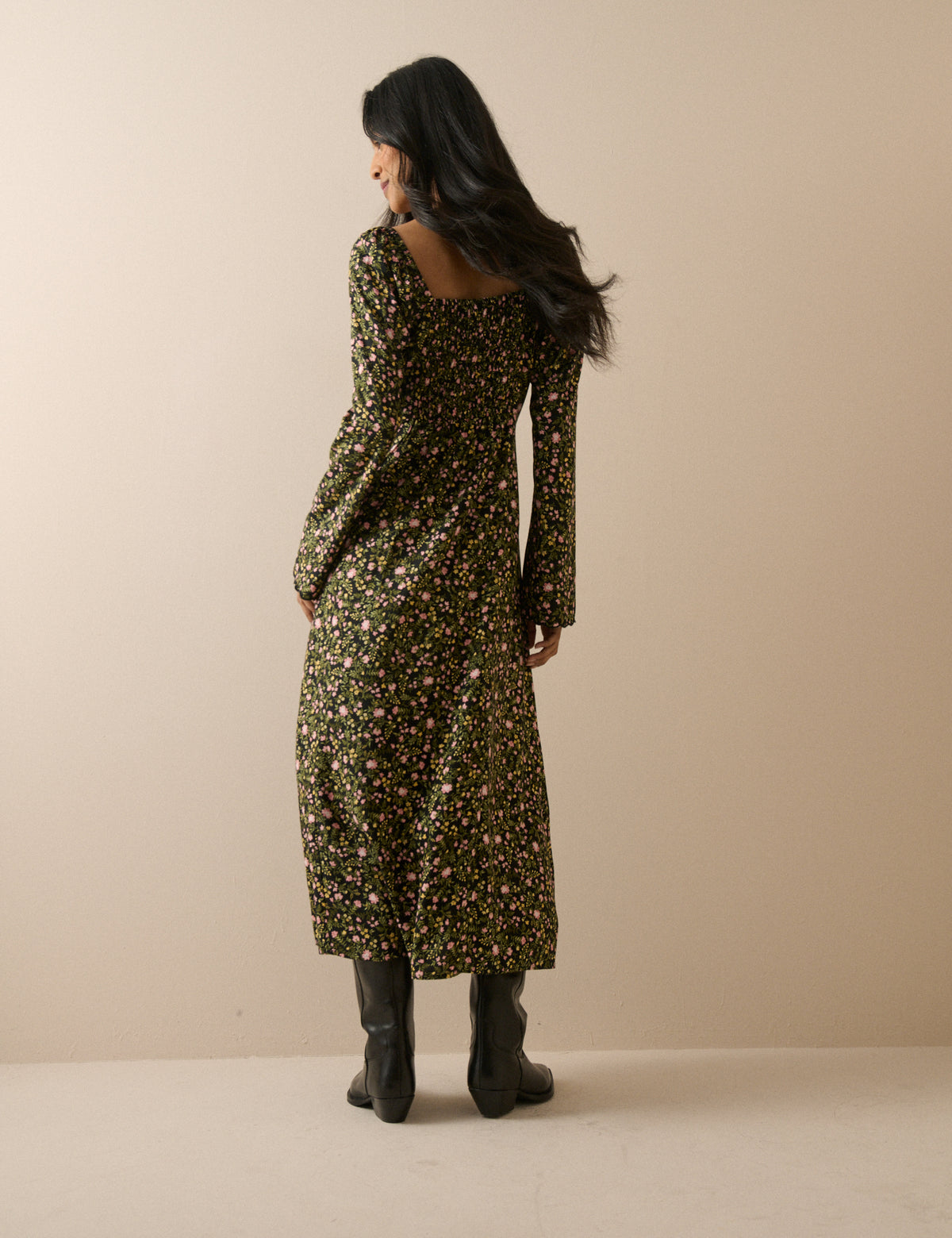 Green Floral Scallop Edge Lyon Midi Dress