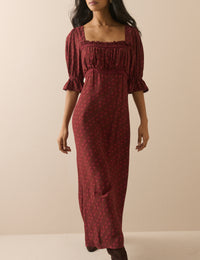 Red Floral Frill Trim Winslet Midi Dress