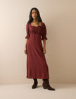 Red Floral Frill Trim Winslet Midi Dress