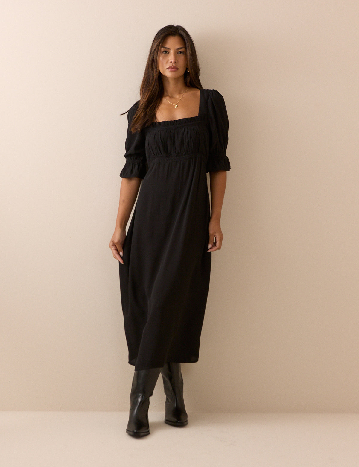 Black Frill Trim Winslet Midi Dress