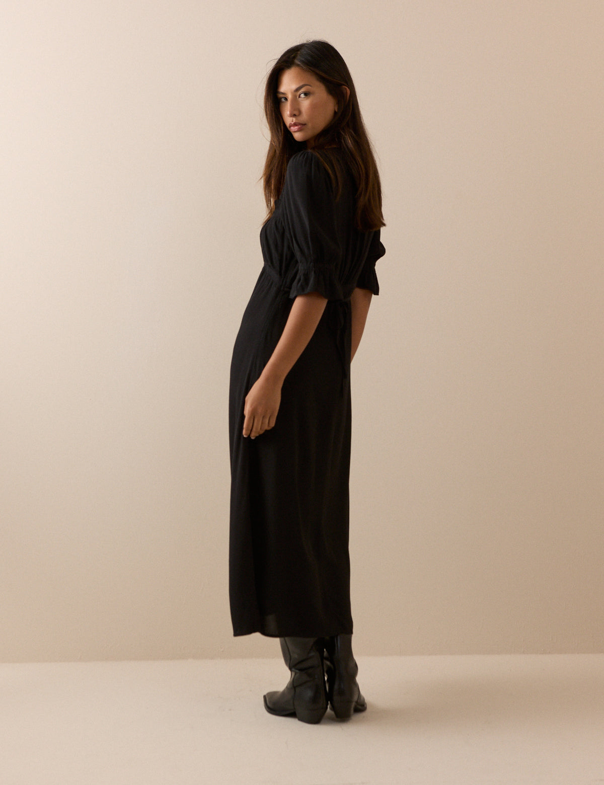 Black Frill Trim Winslet Midi Dress