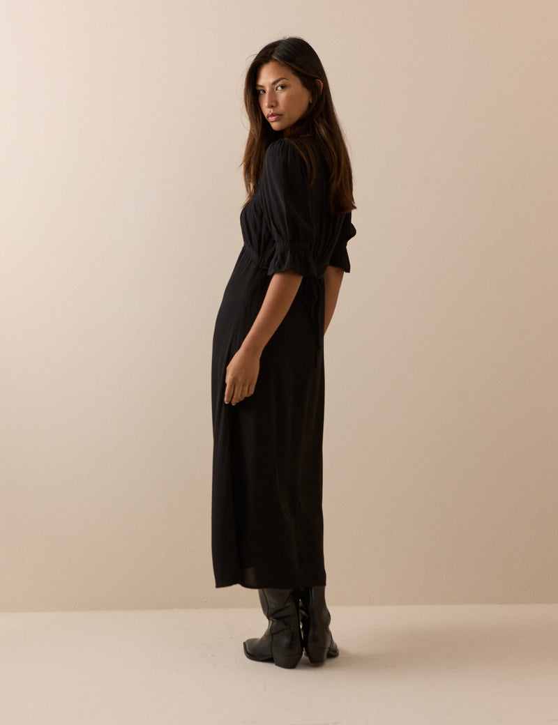 Black Frill Trim Winslet Midi Dress