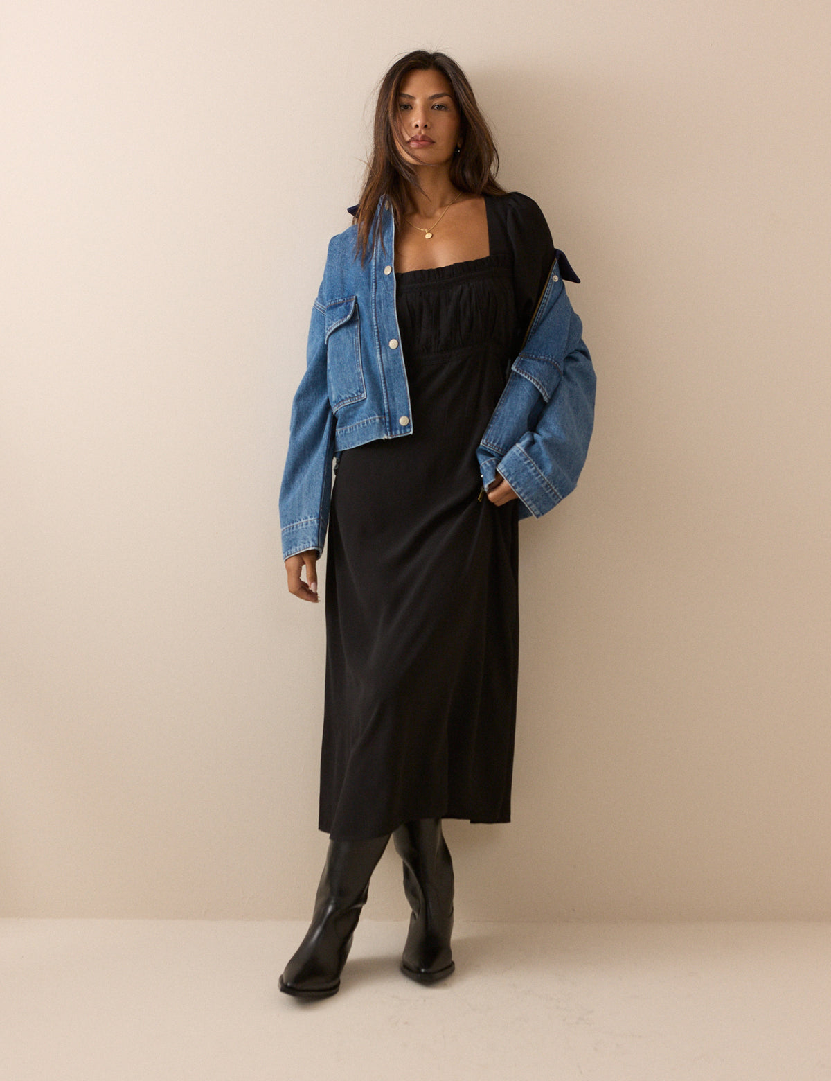 Black Frill Trim Winslet Midi Dress