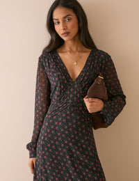 Black Floral Ruched Ines Maxi Dress