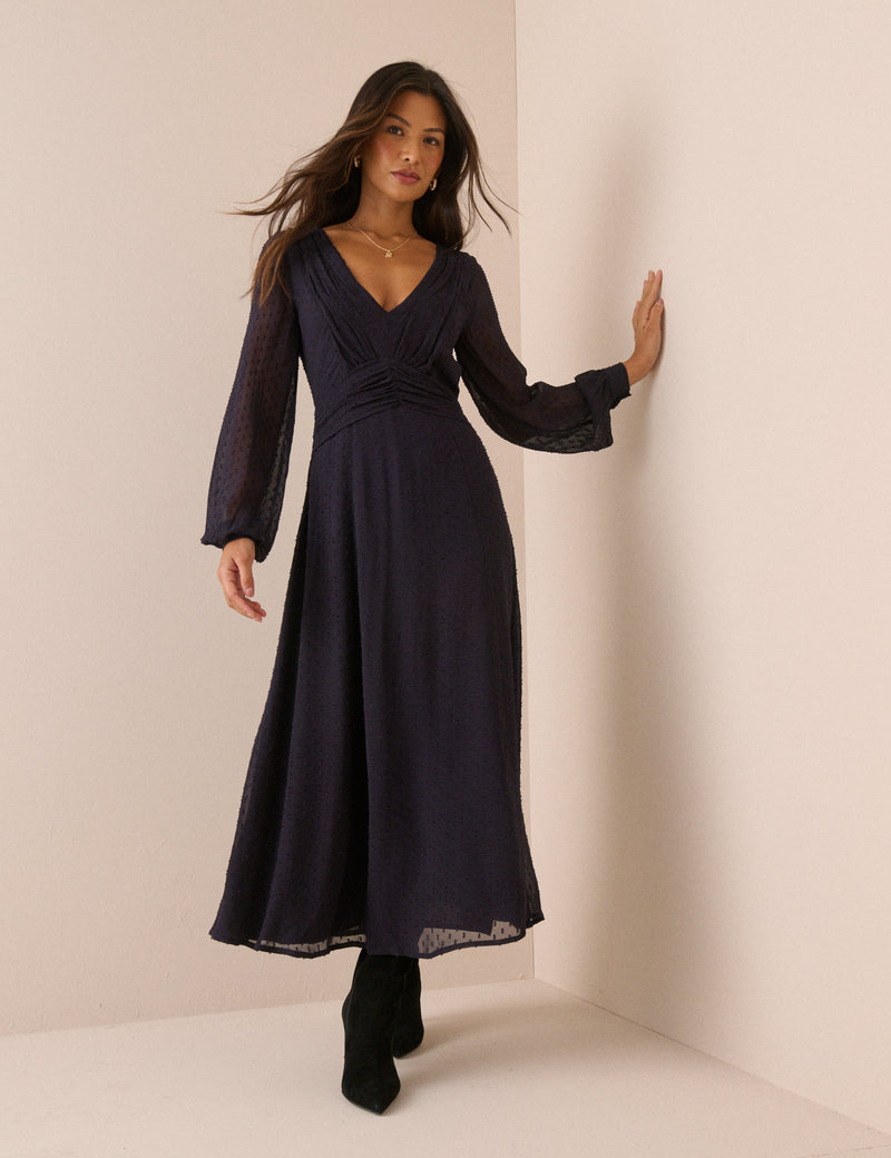 Navy Ruched Ines Midi Dress