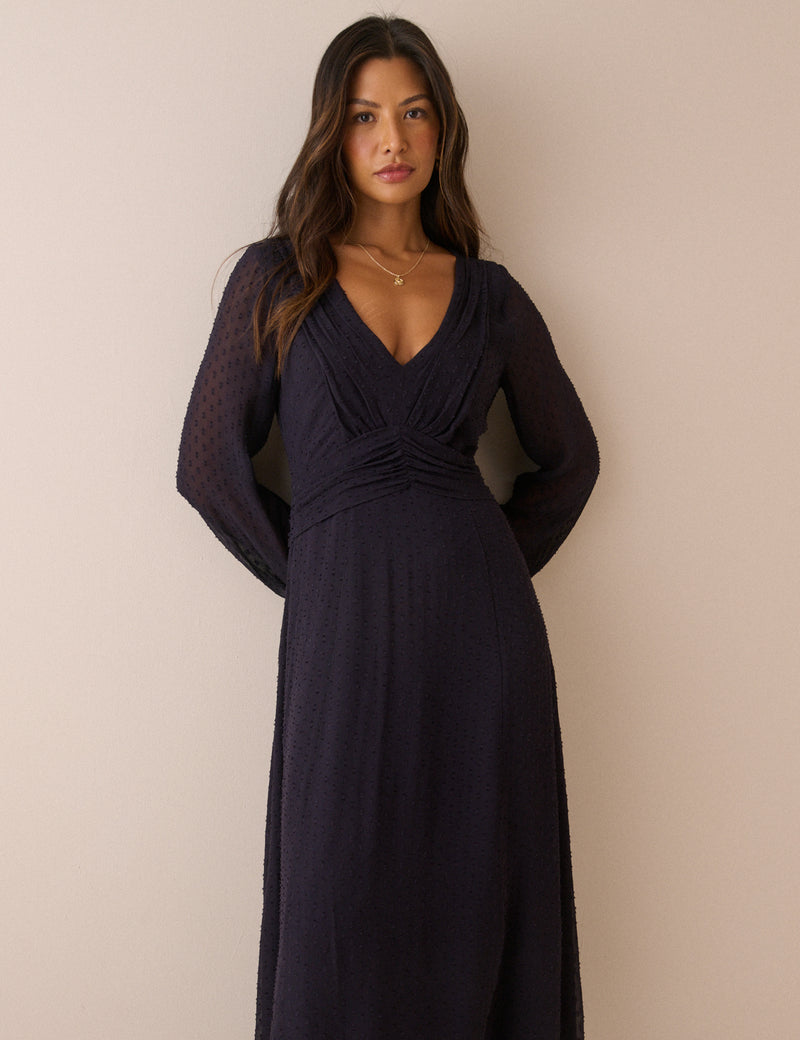 Navy Ruched Ines Midi Dress