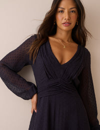 Navy Ruched Ines Midi Dress