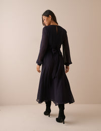 Navy Ruched Ines Midi Dress