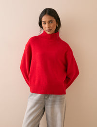 Red Relaxed Fit Funnel Neck Jumper