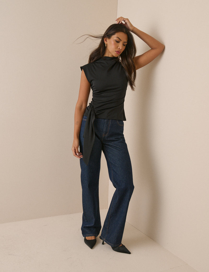 Black Asymmetrical Jersey Top