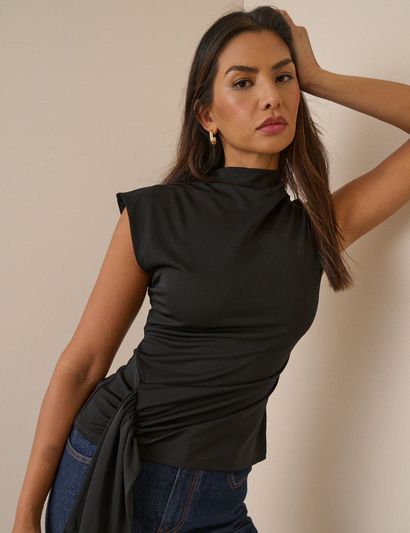 Black Asymmetrical Jersey Top