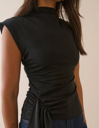 Black Asymmetrical Jersey Top