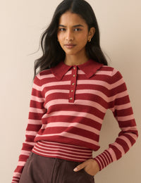 Pink and Red Striped Scallop Edge Top