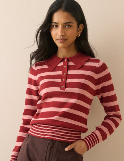 Pink and Red Striped Scallop Edge Top