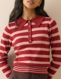 Pink and Red Striped Scallop Edge Top