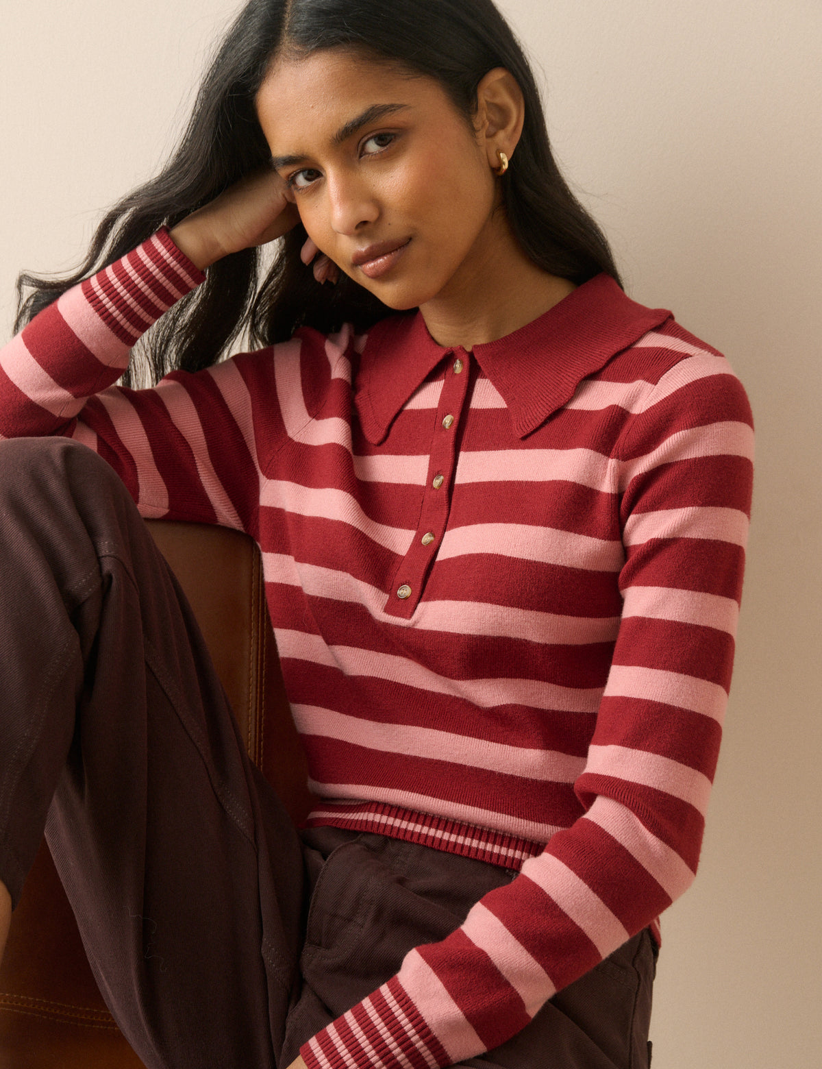 Pink and Red Striped Scallop Edge Top