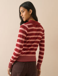 Pink and Red Striped Scallop Edge Top