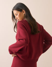 Red Knitted Collared Polo Top