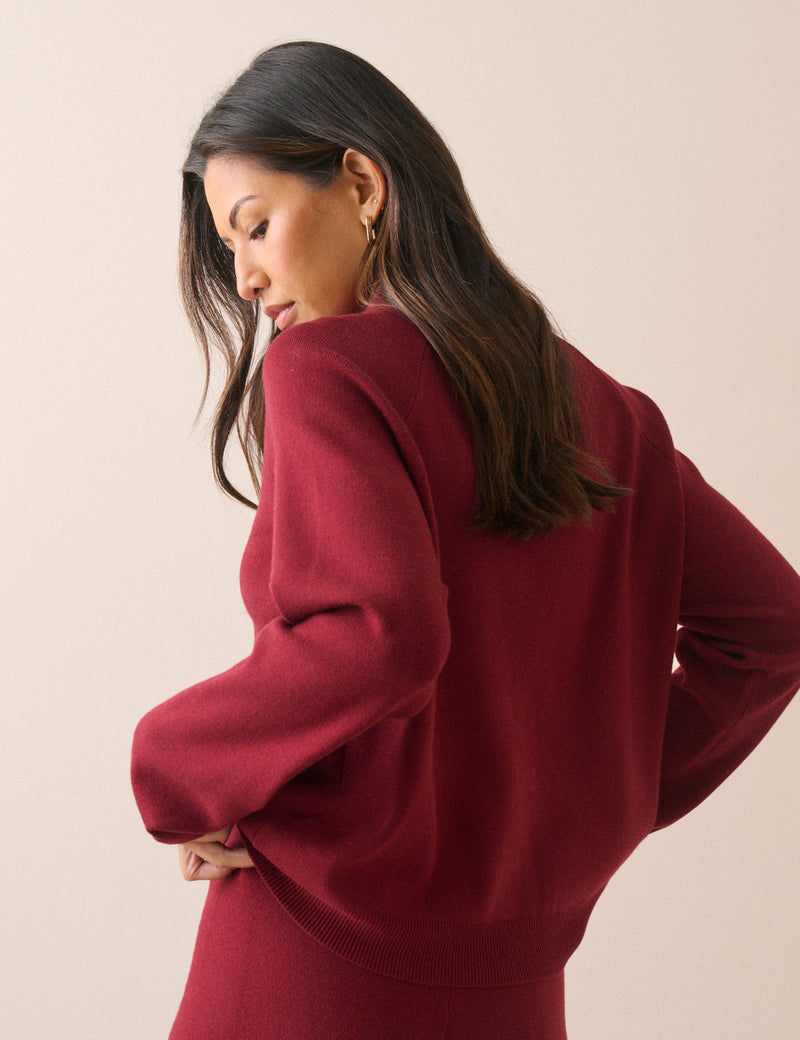 Red Knitted Collared Polo Top