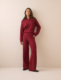 Red Knitted Collared Polo Top