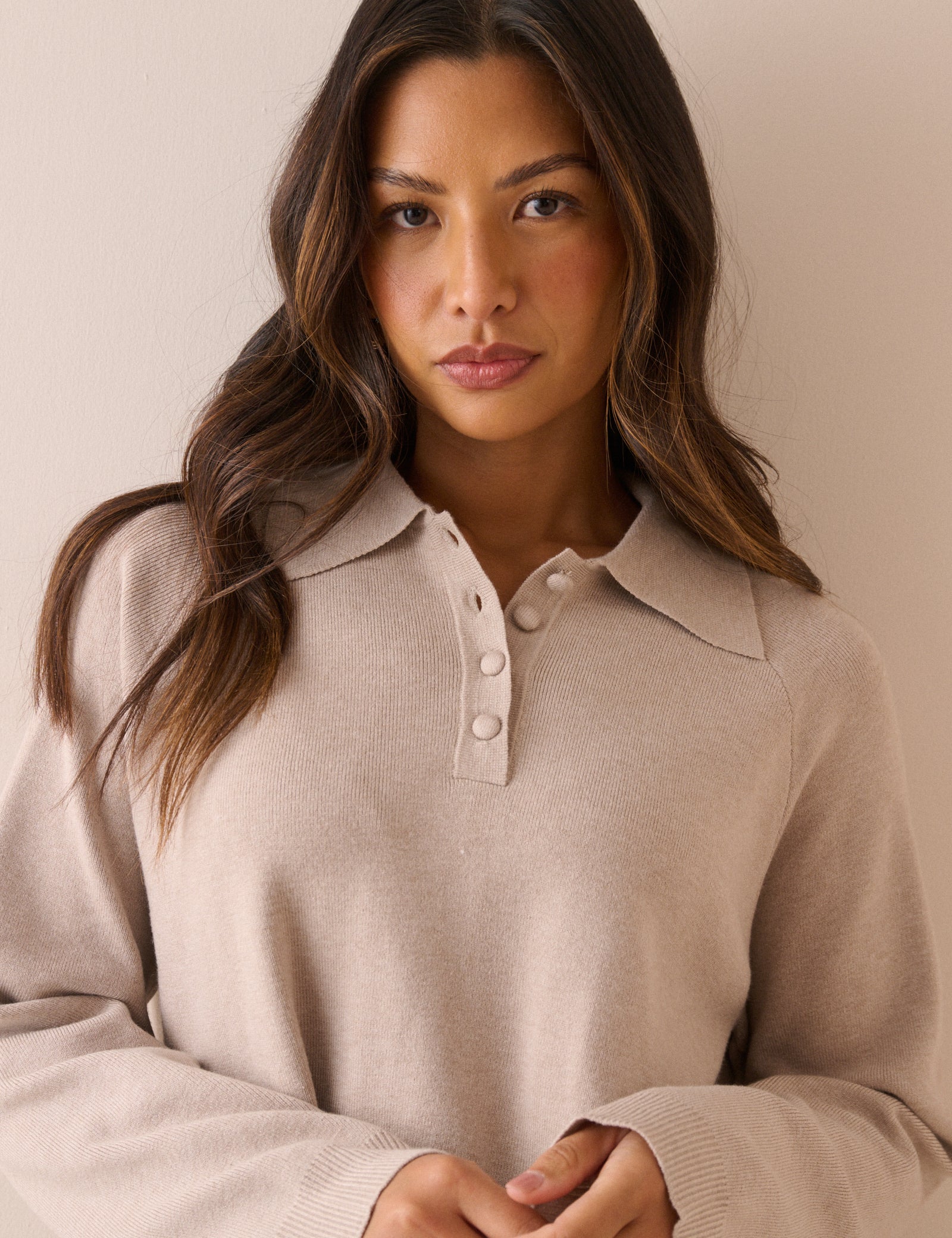 Stone Knitted Polo Top