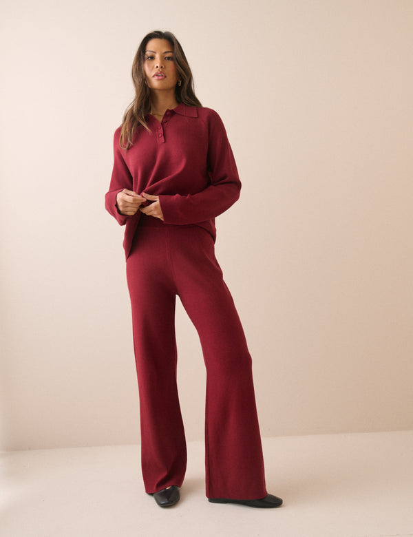 Red Knitted Straight Leg Trousers