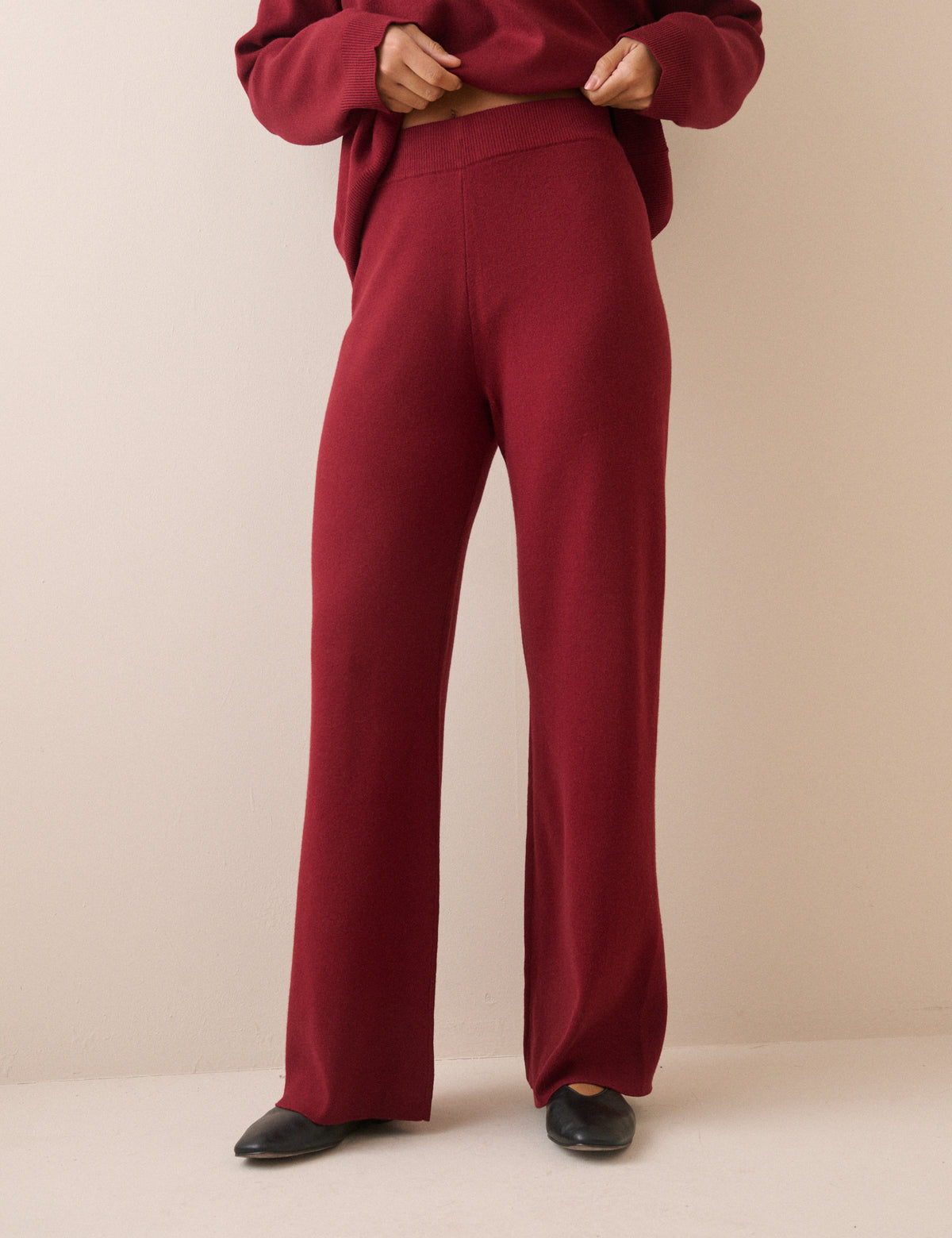 Red Knitted Straight Leg Trousers