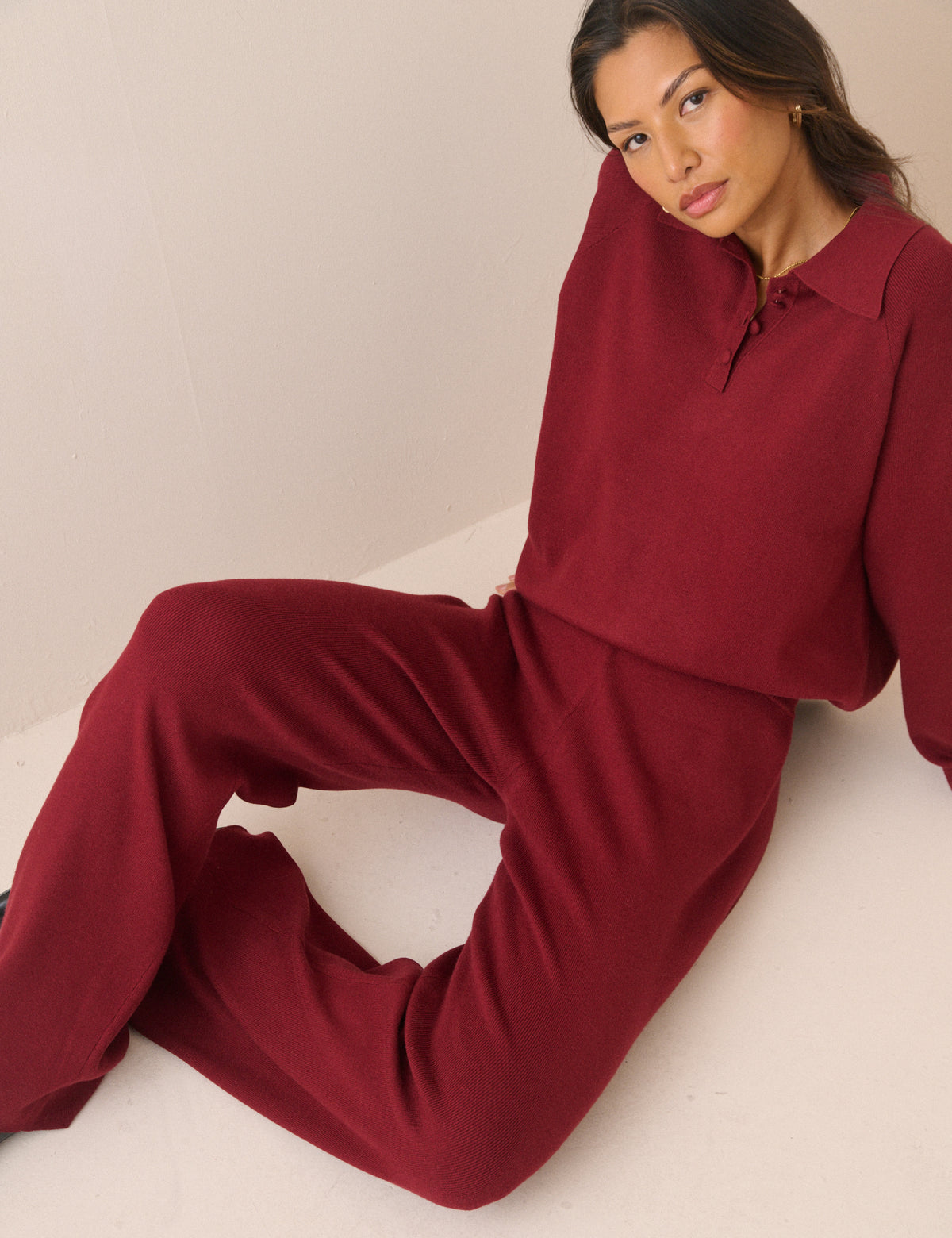 Red Knitted Straight Leg Trousers