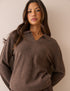 Chocolate Brown Marl Open Collar Wool Jumper