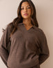 Chocolate Brown Marl Open Collar Wool Jumper