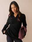 Black Open Collar Wool Jumper