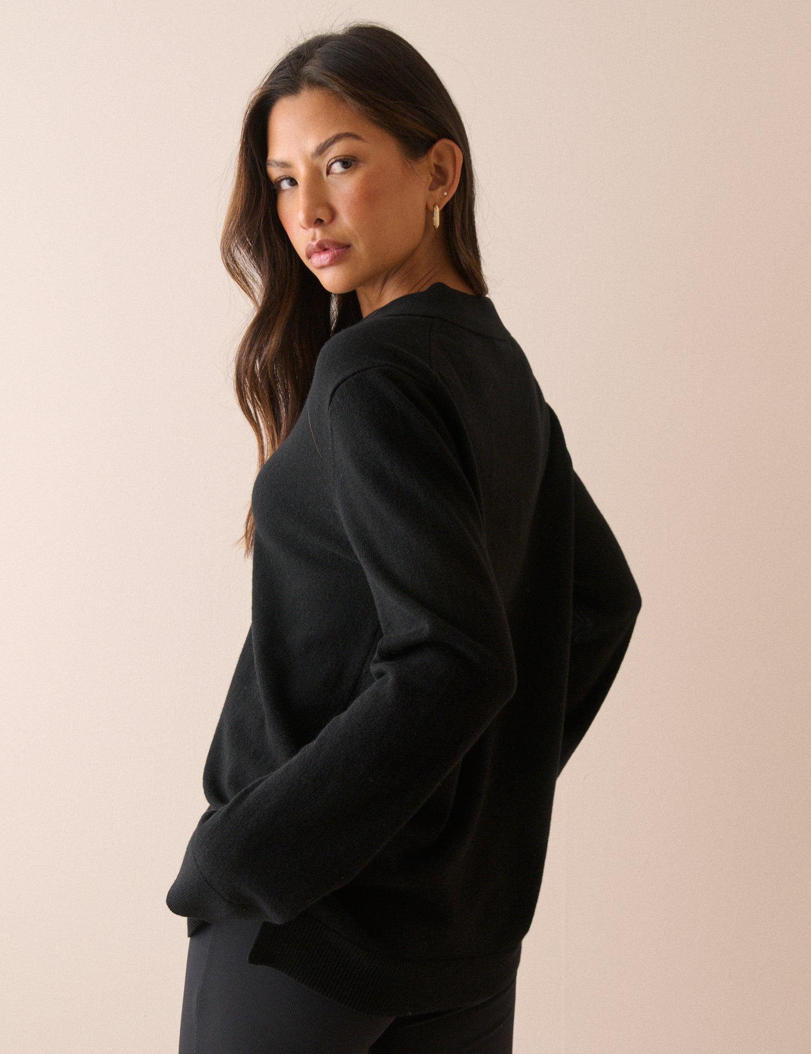 Black Open Collar Wool Jumper