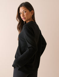 Black Open Collar Wool Jumper